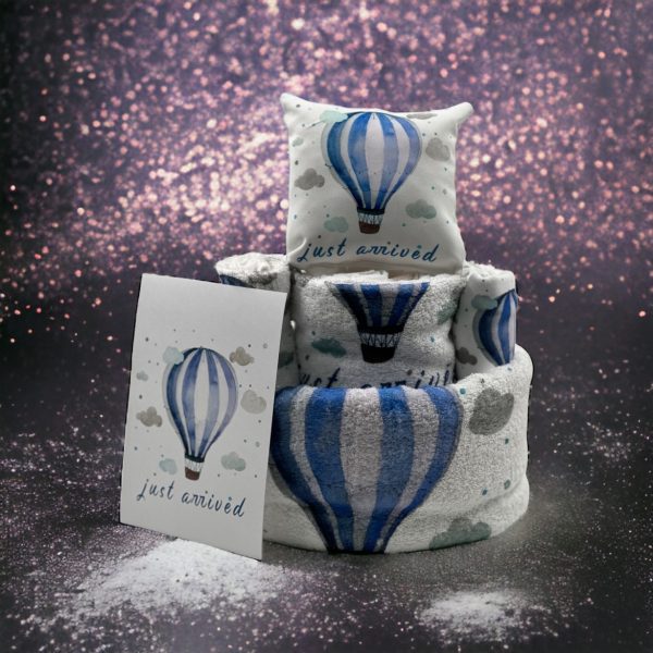 "Έφτασα Μπλέ Αερόστατο" Τούρτα από πάνες-λευκά είδη και προίκα. - Image 2